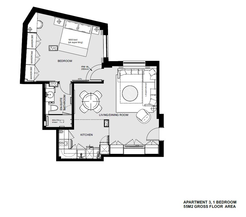 15BasilSt-1. One Bed Apartments-6. 15 Basil Street One Bedroom Apartment Floorplan - 3